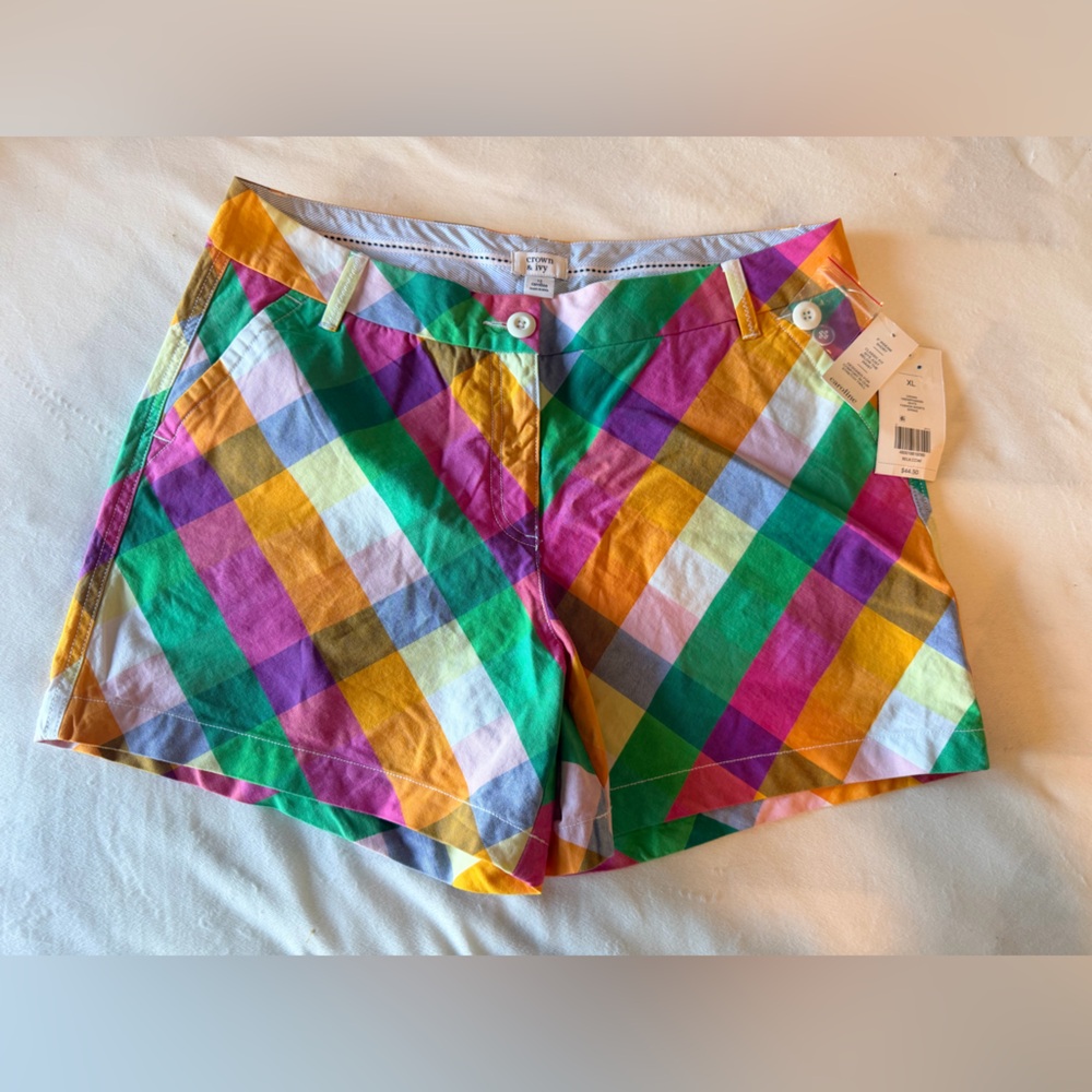 Crown & Ivy NWT Colorful Plaid Shorts Womens 12 XL Caroline 5” Inseam Preppy